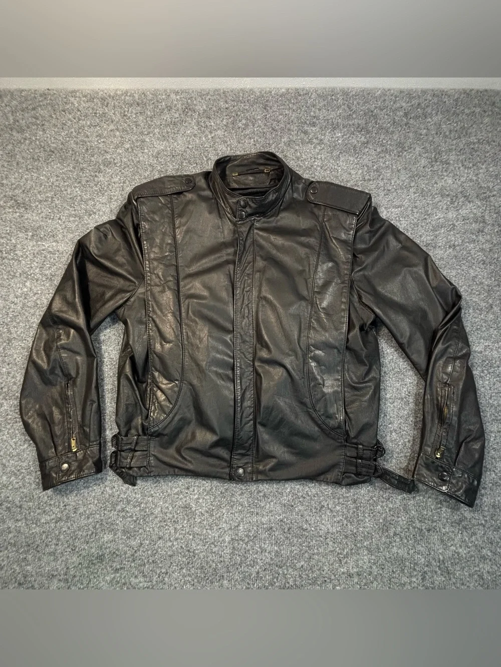 VTG 80s Rivari Black Leather Jacket Pile Lined Cafe Racer Moto Mens Medium Large